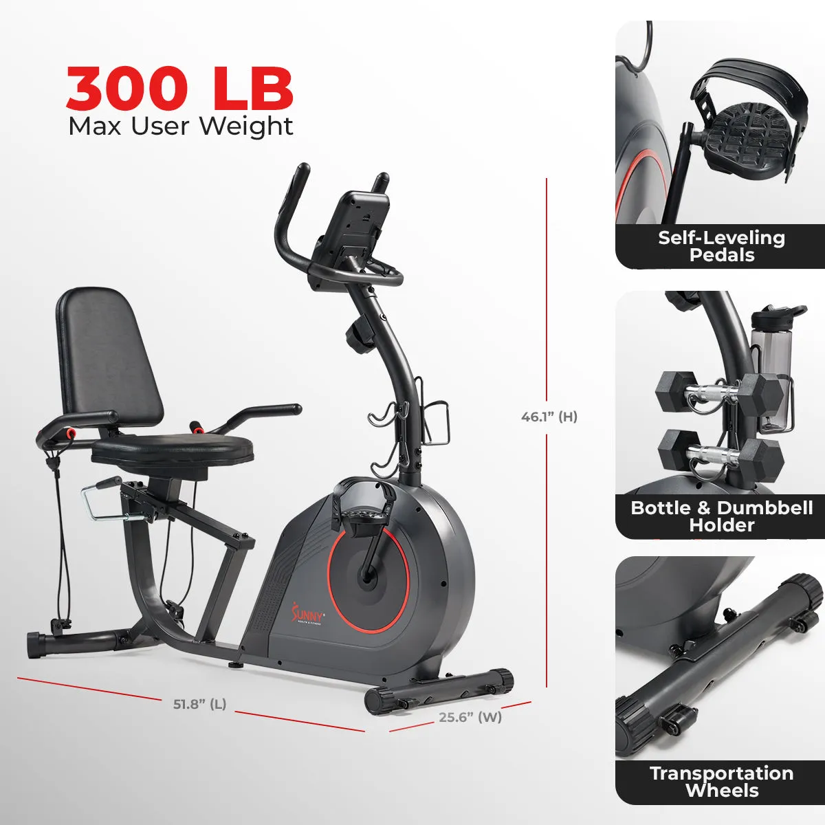 16-Level Smart Magnetic Resistance Recumbent Bike with Workout Bands