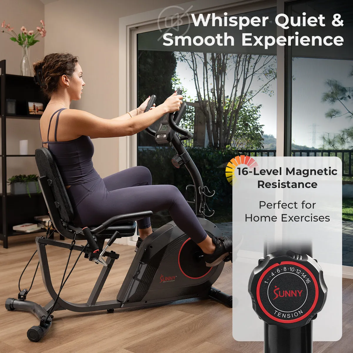 16-Level Smart Magnetic Resistance Recumbent Bike with Workout Bands