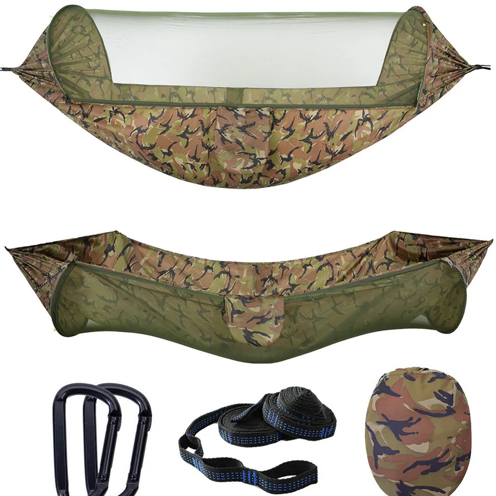 290*140cm Camping Hammock Nylon Automatic Quick Unfolding Outdoor Sunshade Anti-Mosquito Hammock