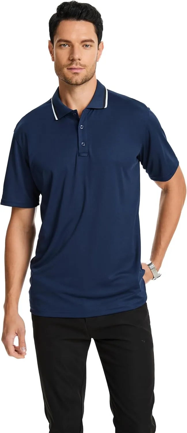 3 Pack Mens Polo Shirt Quick-Dry Short Sleeve Athletic Top Moisture Wicking Performance Dry Fit Golf Tennis T-Shirt