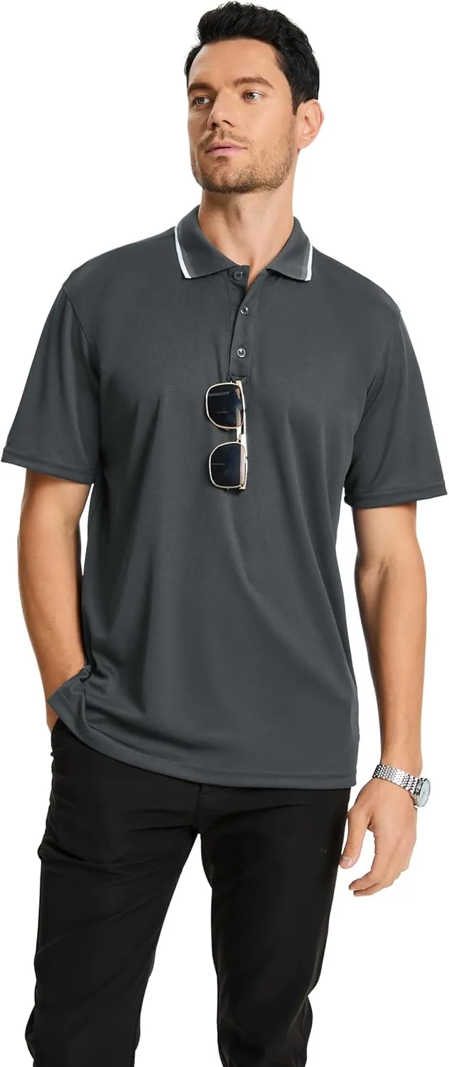3 Pack Mens Polo Shirt Quick-Dry Short Sleeve Athletic Top Moisture Wicking Performance Dry Fit Golf Tennis T-Shirt