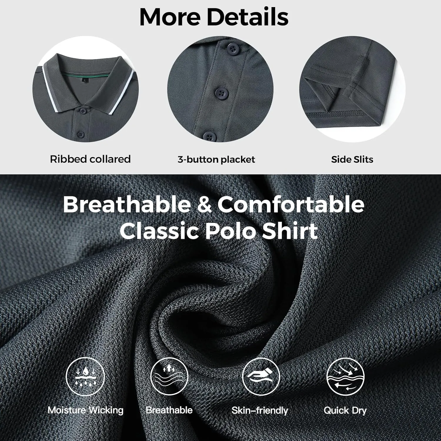 3 Pack Mens Polo Shirt Quick-Dry Short Sleeve Athletic Top Moisture Wicking Performance Dry Fit Golf Tennis T-Shirt