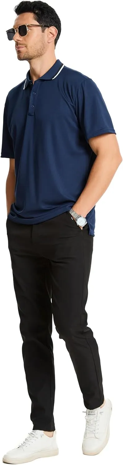 3 Pack Mens Polo Shirt Quick-Dry Short Sleeve Athletic Top Moisture Wicking Performance Dry Fit Golf Tennis T-Shirt