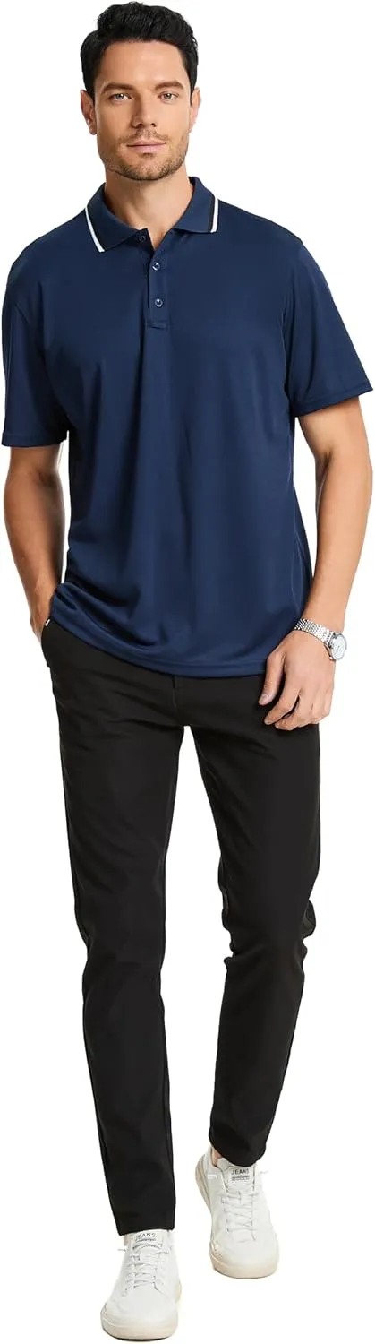 3 Pack Mens Polo Shirt Quick-Dry Short Sleeve Athletic Top Moisture Wicking Performance Dry Fit Golf Tennis T-Shirt