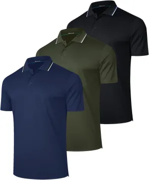 3 Pack Mens Polo Shirt Quick-Dry Short Sleeve Athletic Top Moisture Wicking Performance Dry Fit Golf Tennis T-Shirt