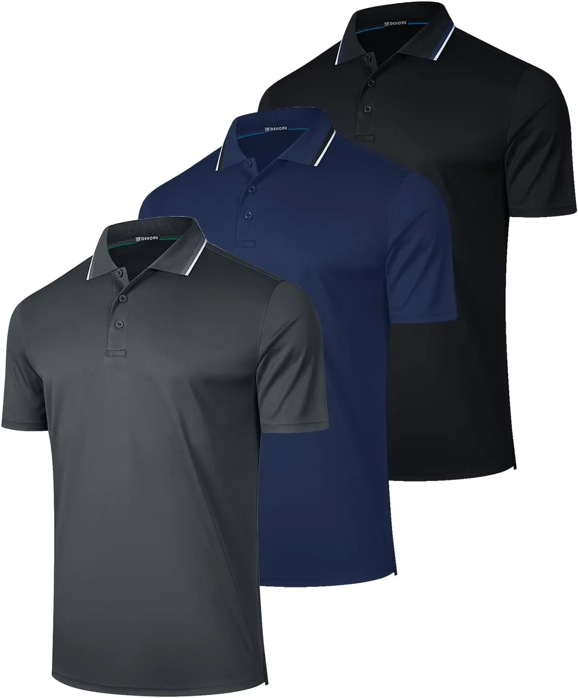 3 Pack Mens Polo Shirt Quick-Dry Short Sleeve Athletic Top Moisture Wicking Performance Dry Fit Golf Tennis T-Shirt
