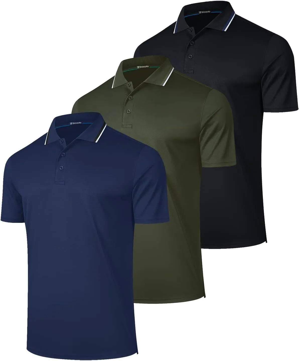 3 Pack Mens Polo Shirt Quick-Dry Short Sleeve Athletic Top Moisture Wicking Performance Dry Fit Golf Tennis T-Shirt