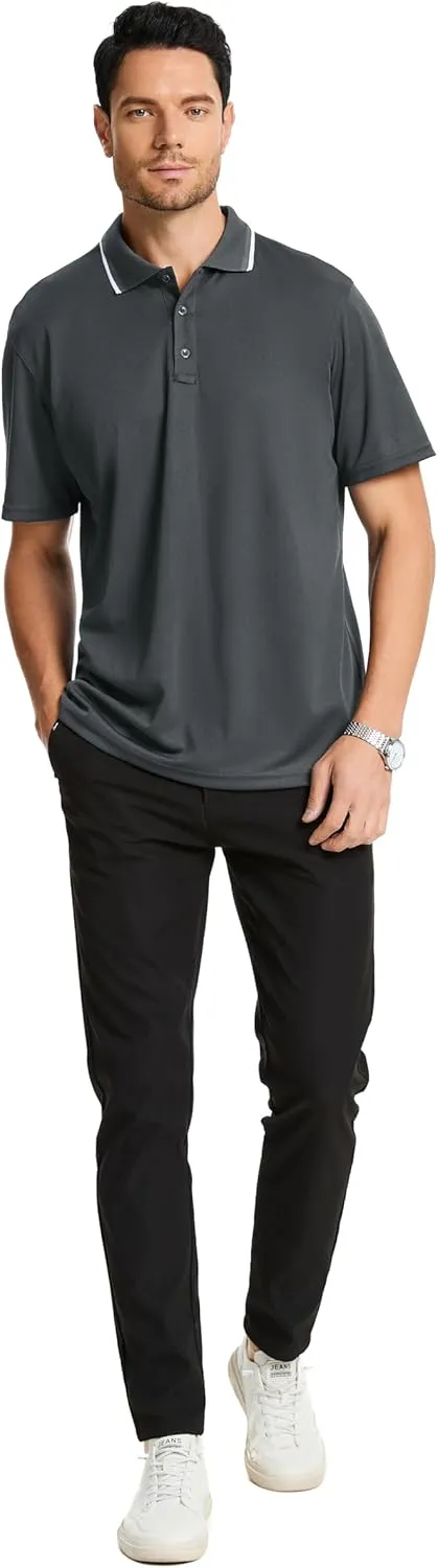 3 Pack Mens Polo Shirt Quick-Dry Short Sleeve Athletic Top Moisture Wicking Performance Dry Fit Golf Tennis T-Shirt