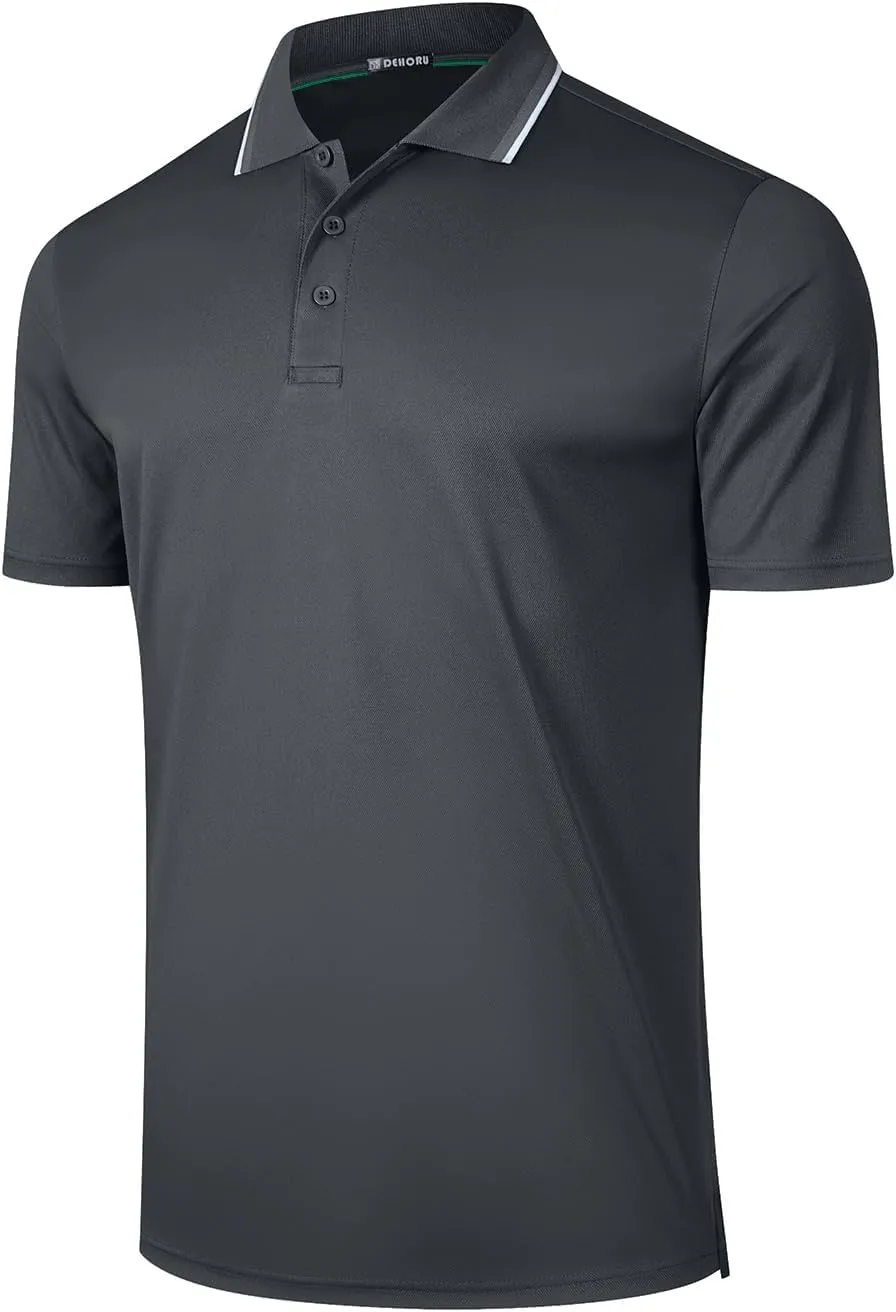 3 Pack Mens Polo Shirt Quick-Dry Short Sleeve Athletic Top Moisture Wicking Performance Dry Fit Golf Tennis T-Shirt
