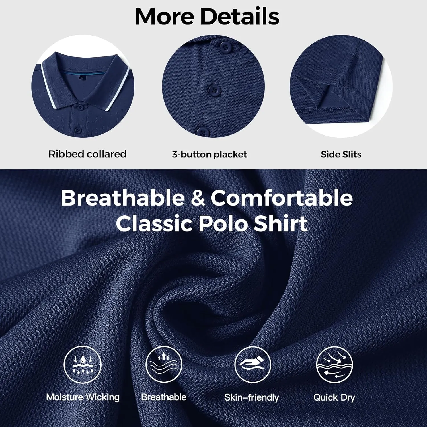 3 Pack Mens Polo Shirt Quick-Dry Short Sleeve Athletic Top Moisture Wicking Performance Dry Fit Golf Tennis T-Shirt