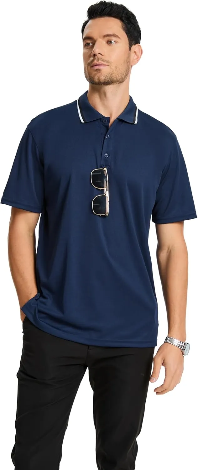 3 Pack Mens Polo Shirt Quick-Dry Short Sleeve Athletic Top Moisture Wicking Performance Dry Fit Golf Tennis T-Shirt