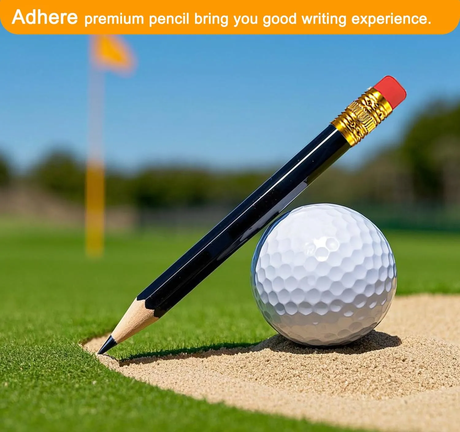 Adhere 25pcs Golf Pencils with Eraser Pre-sharpened Hexagon Woodcase Pencils Graphite 2B including a Sharpener for Golf Event Scoring,Classroom,Wedding,Pew, Pocket (Black)