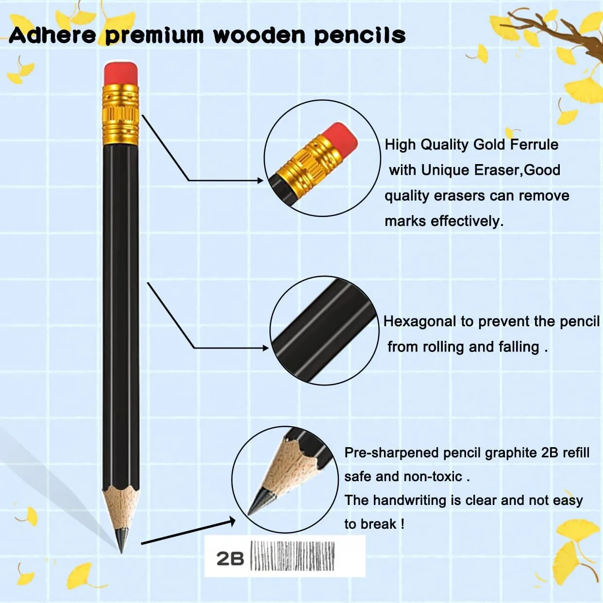 Adhere 25pcs Golf Pencils with Eraser Pre-sharpened Hexagon Woodcase Pencils Graphite 2B including a Sharpener for Golf Event Scoring,Classroom,Wedding,Pew, Pocket (Black)