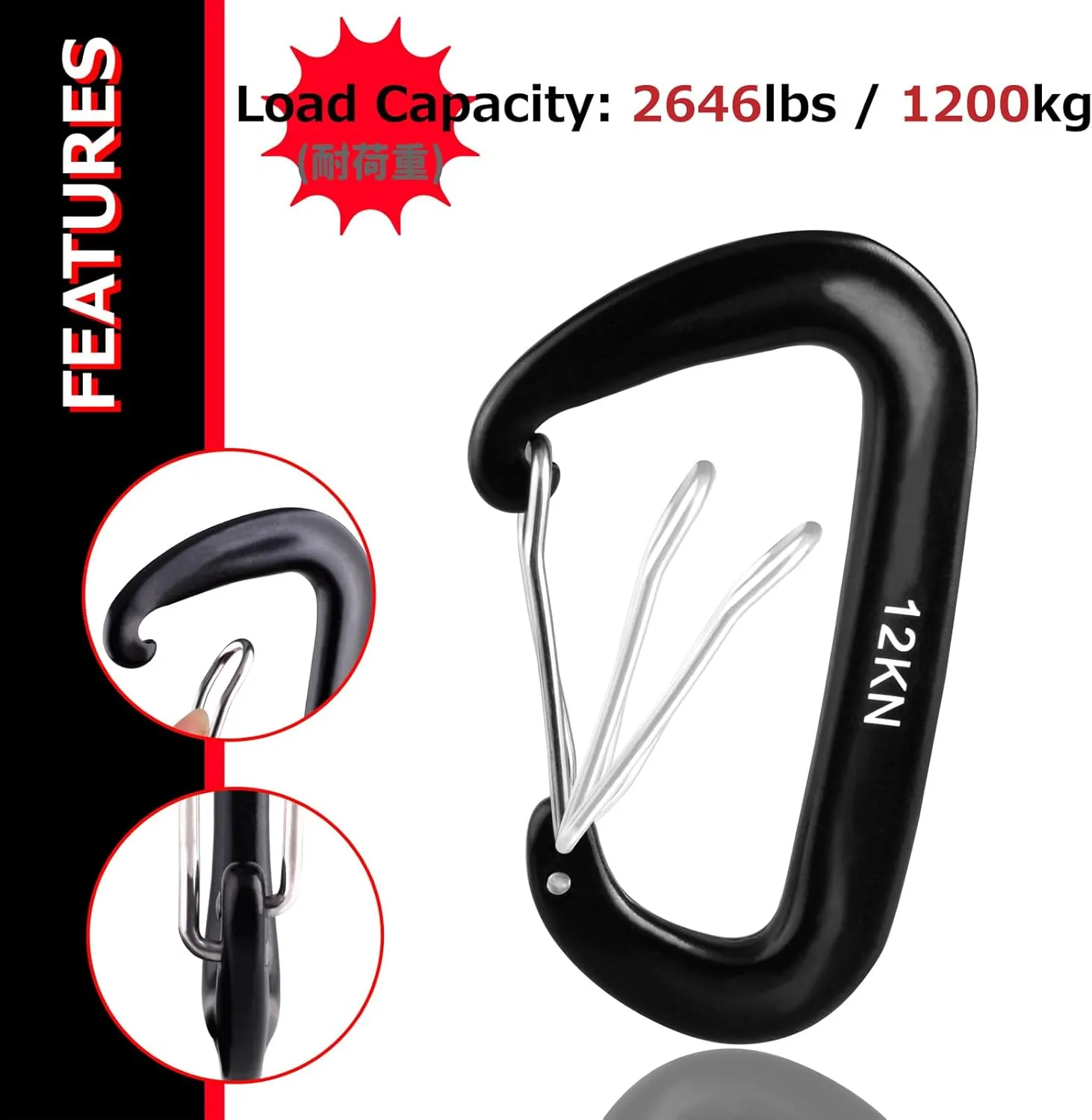 Azarxis Carabiner Clips, 12 25 kN Aluminium D Ring Heavy Duty Lightweight Caribeaners for Hammock, Camping, Hiking, Outdoor, Gym, Dog Leash, Backpack, Harness