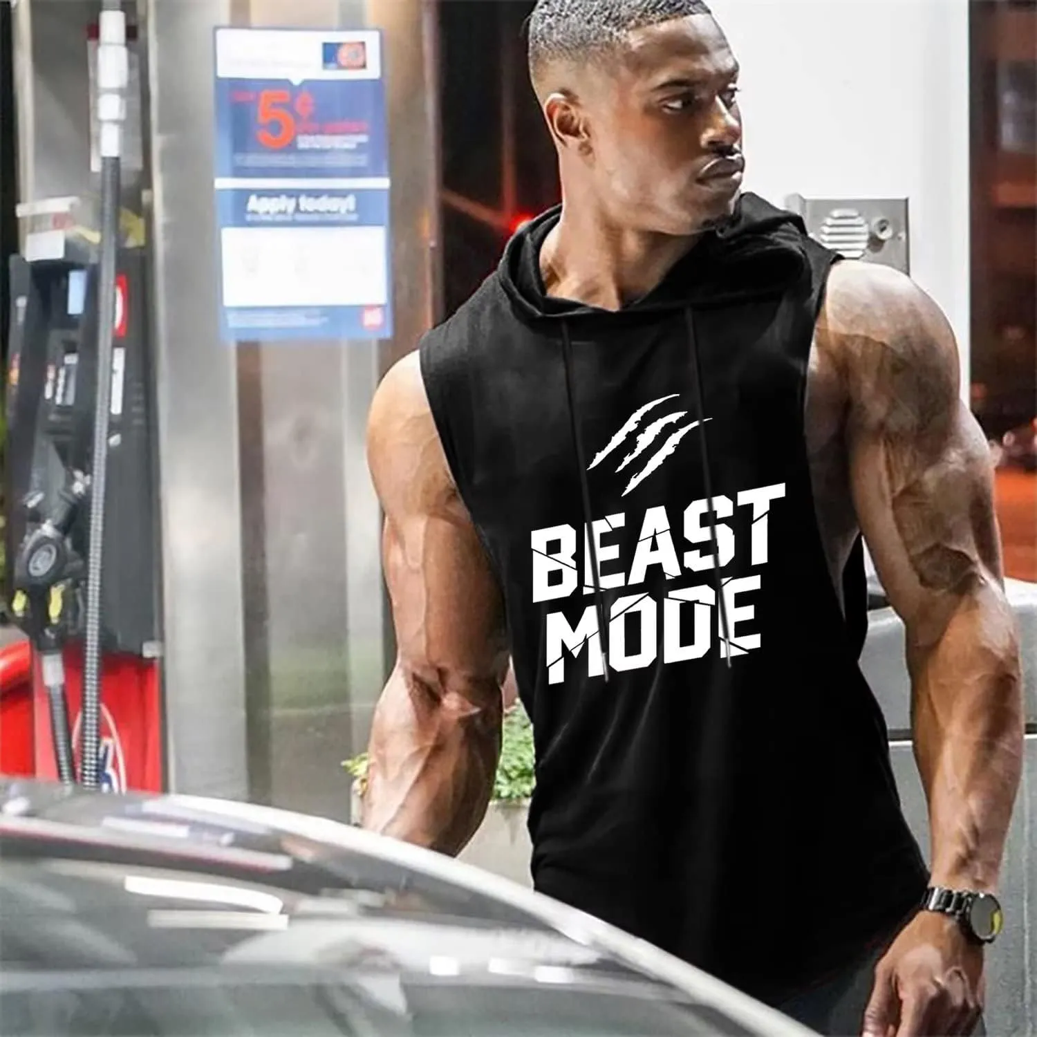 Babioboa Men's Workout Hooded Tank Tops Sports Training Sleeveless Gym Hoodies Bodybuilding Cut Off Muscle Shirts