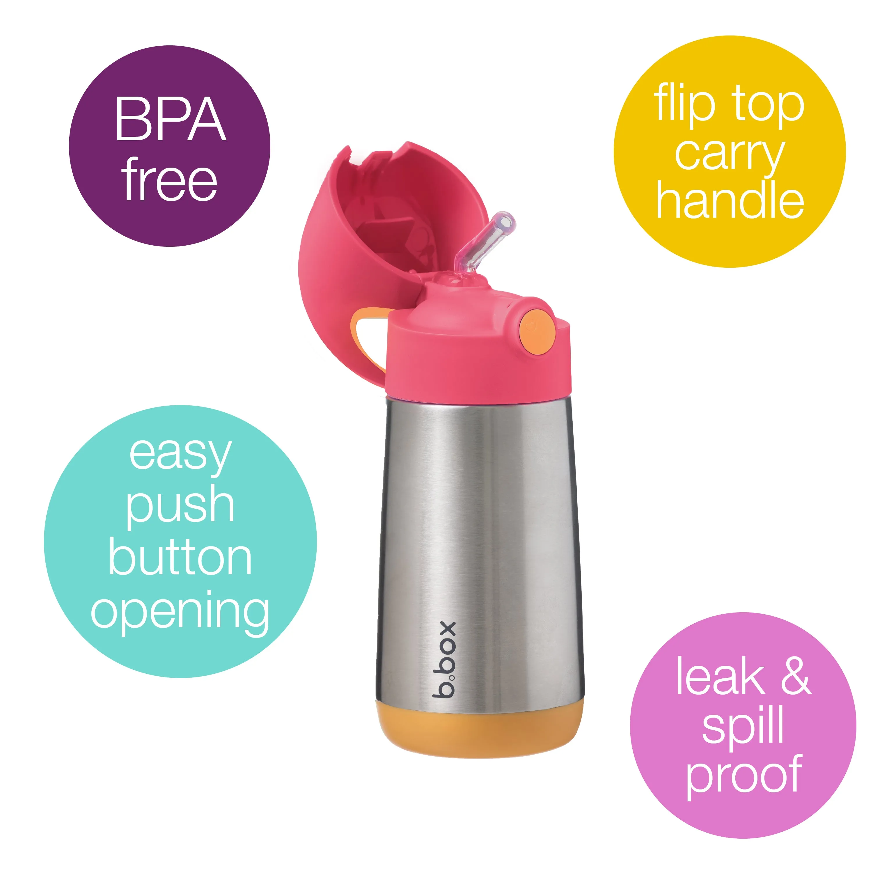 B.Box Insulated Straw Sipper - Strawberry Shake Pink Orange