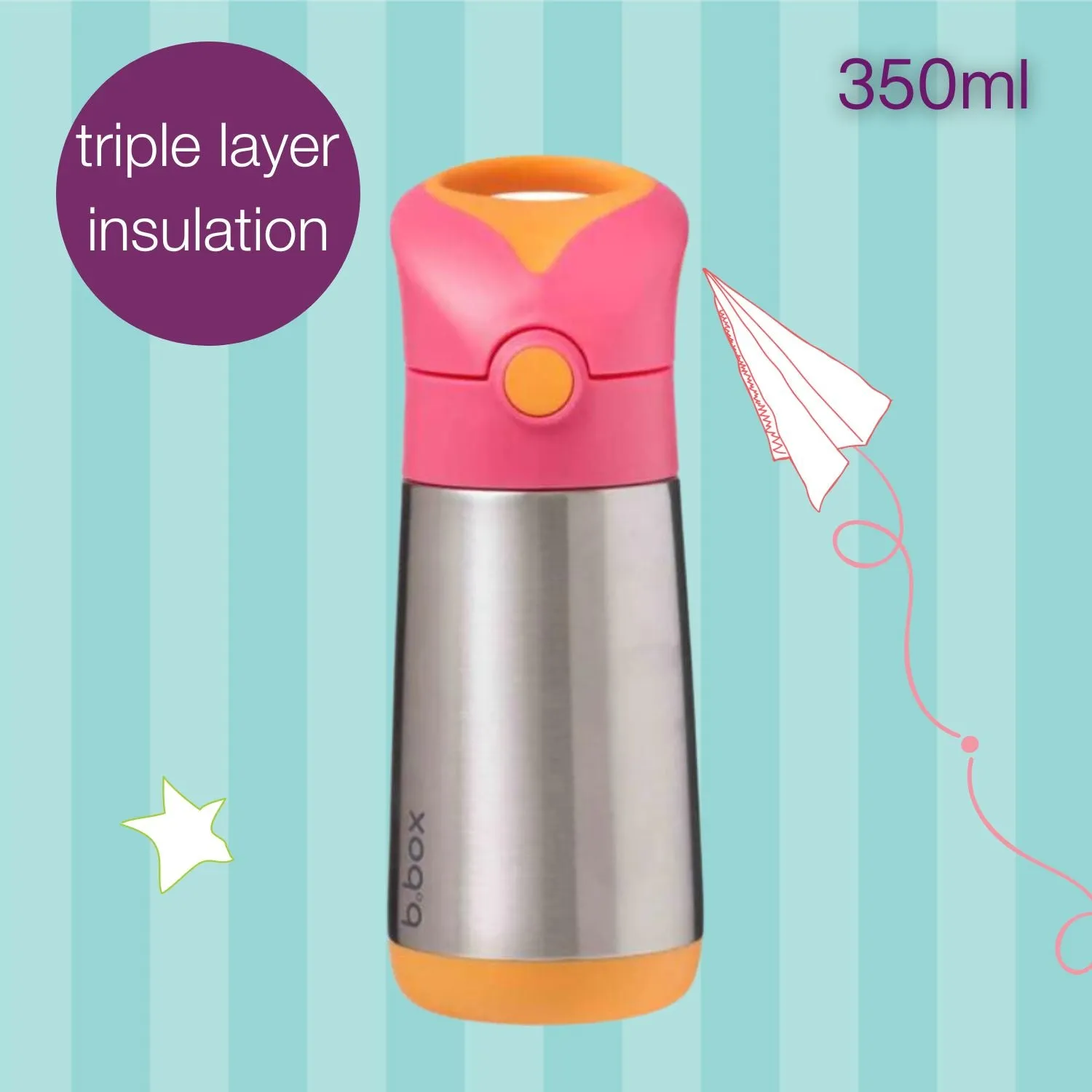 B.Box Insulated Straw Sipper - Strawberry Shake Pink Orange