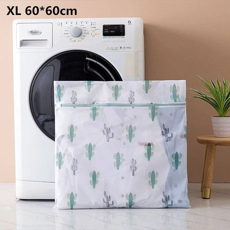 Cactus Print Mesh Laundry Clothes Bag