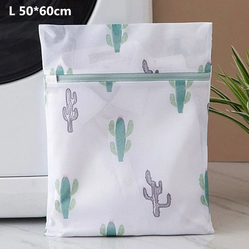 Cactus Print Mesh Laundry Clothes Bag