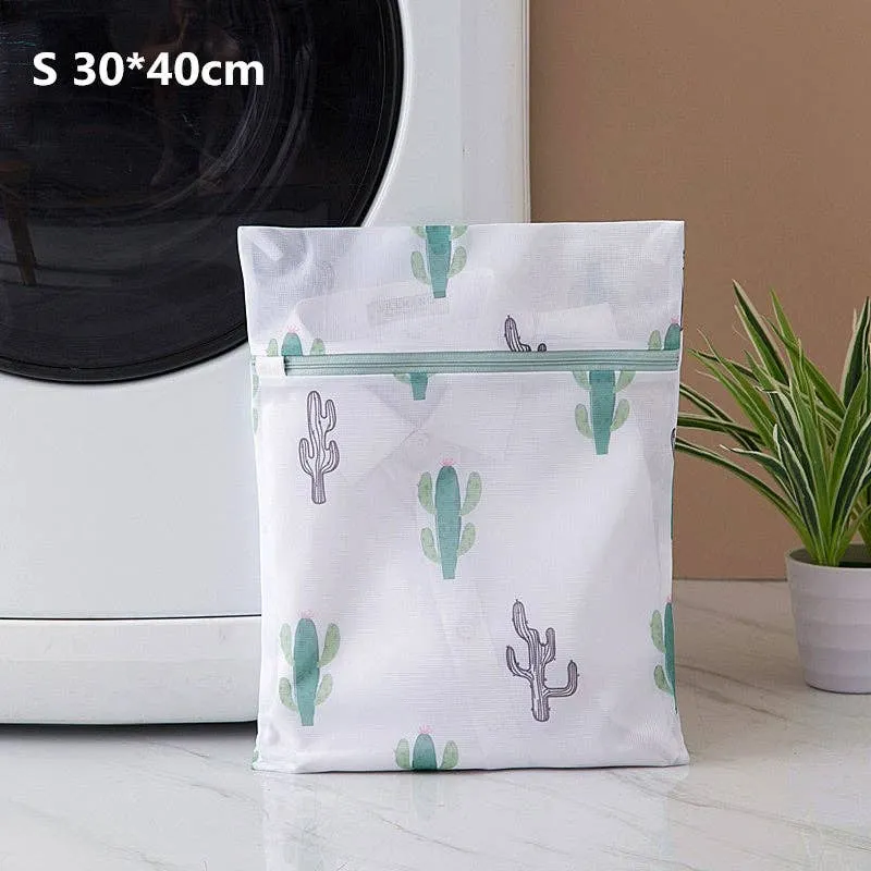 Cactus Print Mesh Laundry Clothes Bag