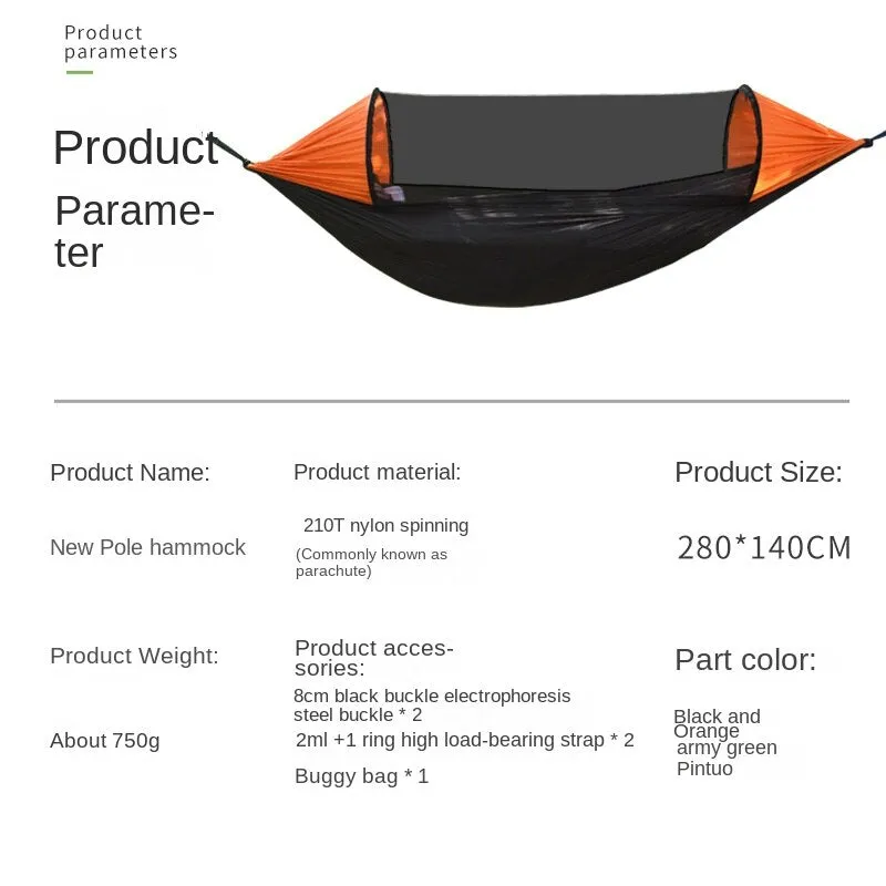 Camping Hammock Automatic Quickly Open with Mosquito Net Hammock Outdoor Nylon Cloth