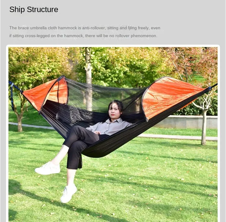 Camping Hammock Automatic Quickly Open with Mosquito Net Hammock Outdoor Nylon Cloth