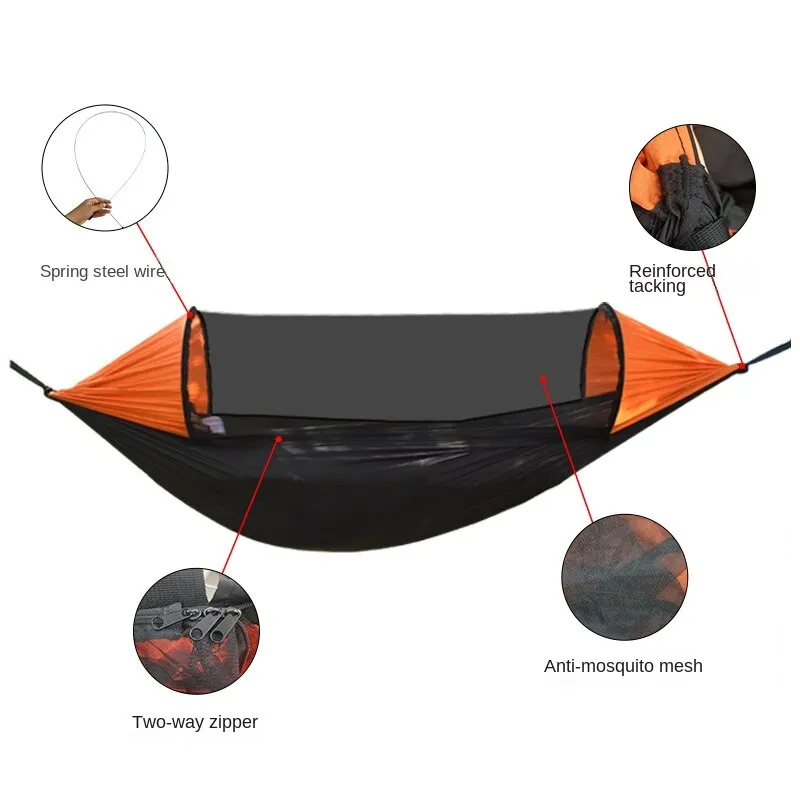 Camping Hammock Automatic Quickly Open with Mosquito Net Hammock Outdoor Nylon Cloth