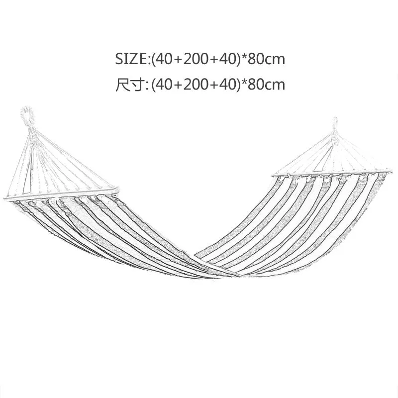 Camping Hammock Color Stripes Hammock Outdoor Leisure Cotton Canvas with Wooden Stick Swing