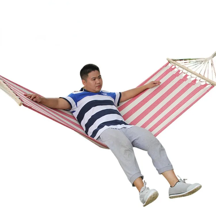Camping Hammock Color Stripes Hammock Outdoor Leisure Cotton Canvas with Wooden Stick Swing