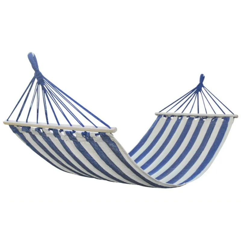 Camping Hammock Color Stripes Hammock Outdoor Leisure Cotton Canvas with Wooden Stick Swing