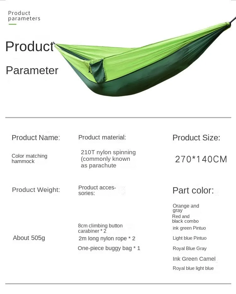 Camping Hammock High Load-Bearing Anti-Rollover Nylon Ultralight Single Double Parachute Cloth