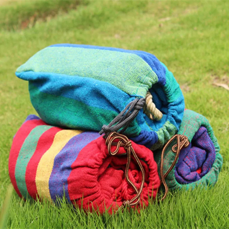 Camping Hammock Outdoor Travel Widened Rainbow Striped Canvas Cotton Swing