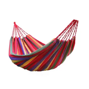 Camping Hammock Outdoor Travel Widened Rainbow Striped Canvas Cotton Swing