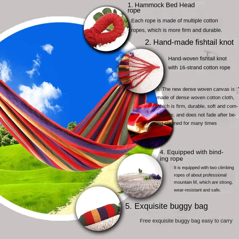 Camping Hammock Outdoor Travel Widened Rainbow Striped Canvas Cotton Swing