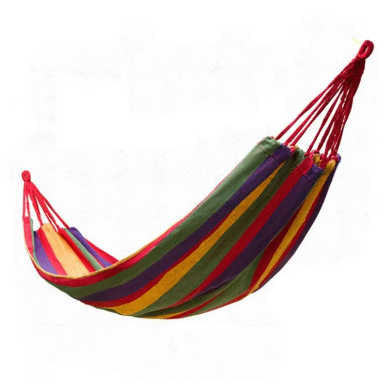 Camping Hammock Outdoor Travel Widened Rainbow Striped Canvas Cotton Swing