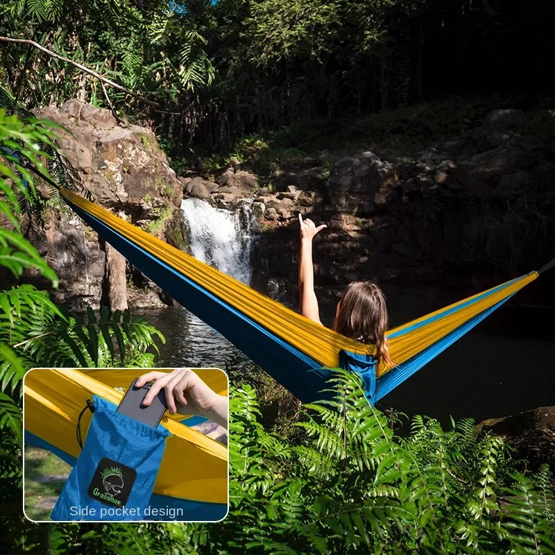 Camping Hammock Single Double Camping Nylon Indoor Color Matching Swing Anti-Rollover