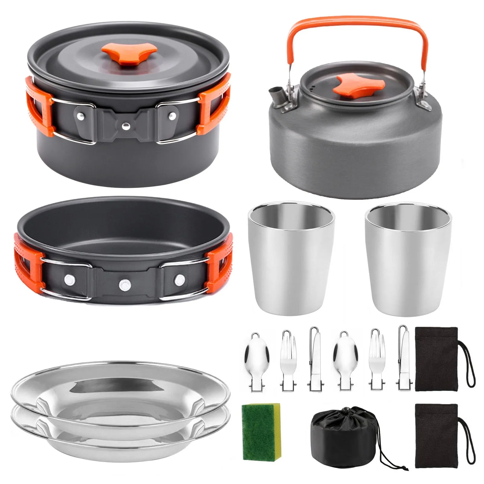 Camping Portable Pot Pan Cup Teaport Set Folding Outdoor Cooking Set Hiking Picnic Tableware Tool