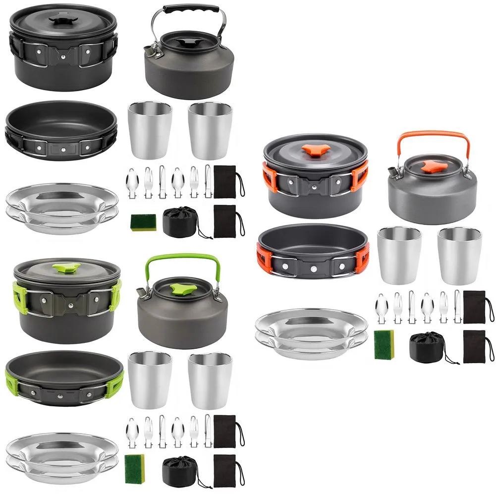 Camping Portable Pot Pan Cup Teaport Set Folding Outdoor Cooking Set Hiking Picnic Tableware Tool
