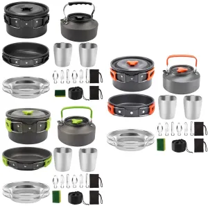 Camping Portable Pot Pan Cup Teaport Set Folding Outdoor Cooking Set Hiking Picnic Tableware Tool