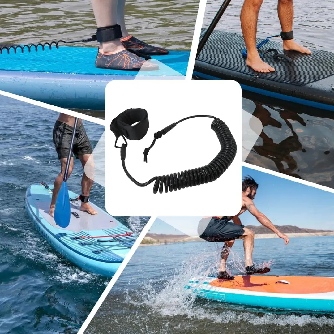 Coiled SUP Leash 10' Surfboard Leash Sup Leg Rope Strap Stand Up Paddleboard Leash (Black)