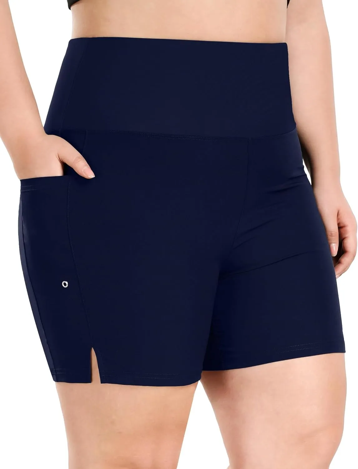 COOTRY Womens 5'' Plus Size Swim Board Shorts High Waisted Quick Dry Beach Shorts Swimsuit Bottoms with Pockets