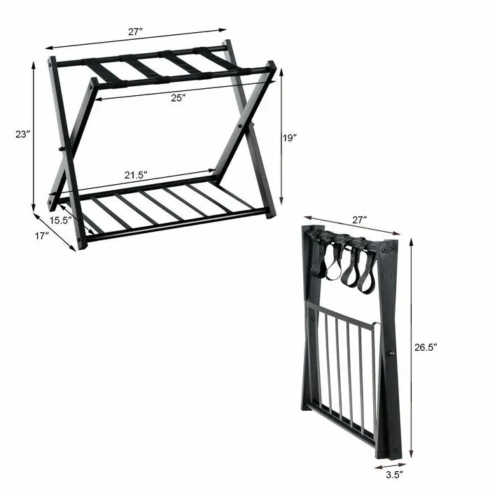 Folding Luggage Rack with Shelf, Set of 2