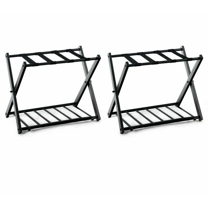 Folding Luggage Rack with Shelf, Set of 2