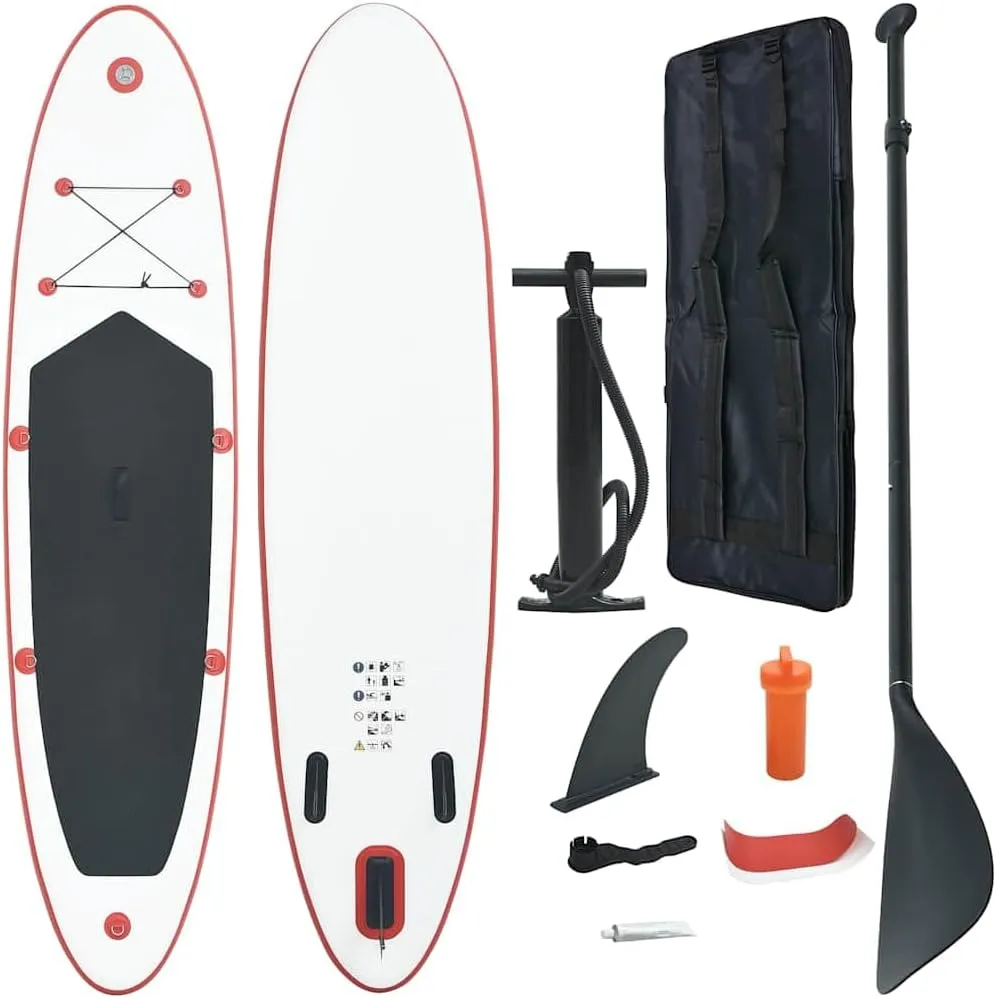 Fun and Stable Stand Up Paddle Board Set for Water Sports, Inflatable Red and White, Includes Oar and Pump