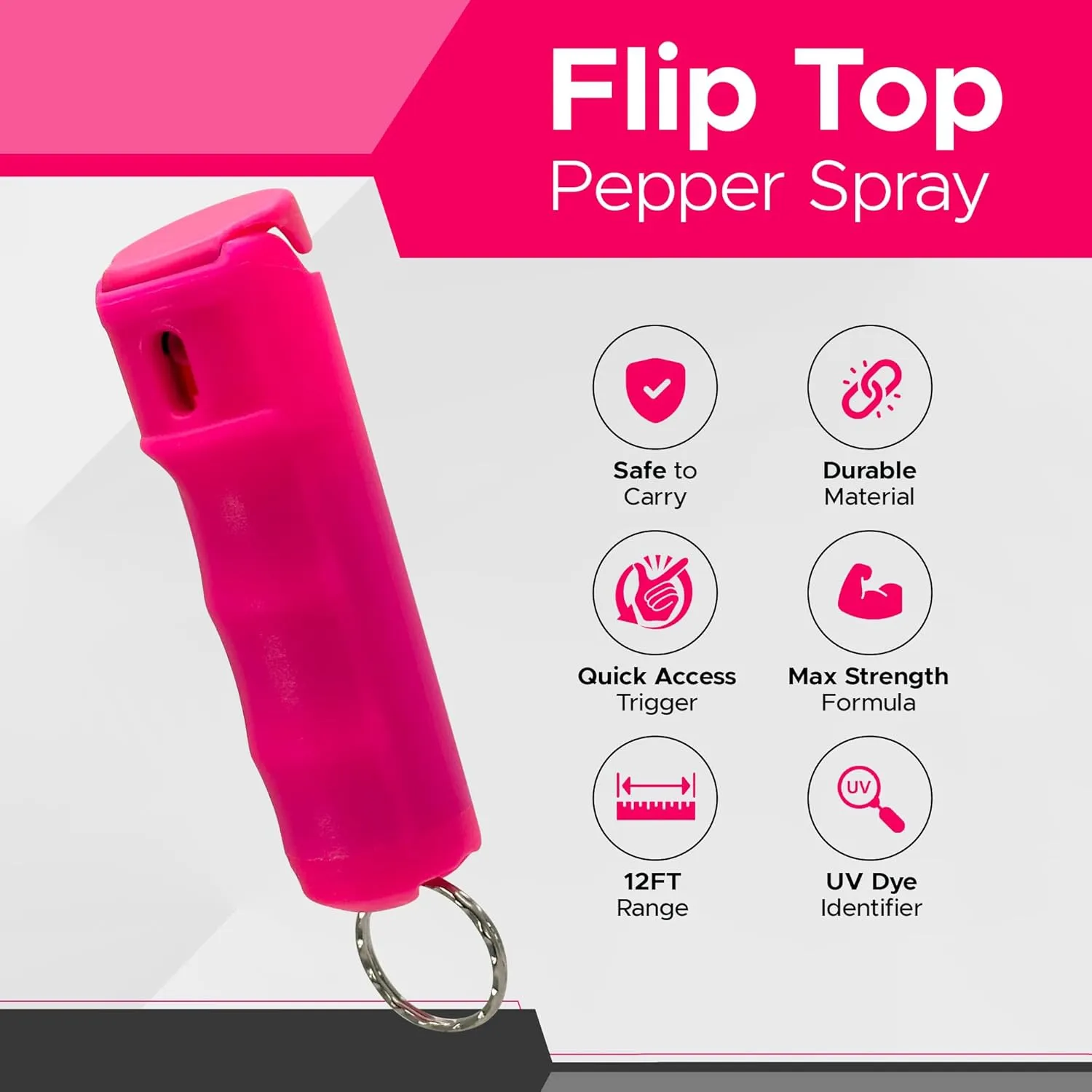 FURY Fliptop Hardshell Pepper Spray, 12ft Range, UV Dye Identifier, Police Strength, Made in USA, Stylish Multicolor, Self Defense, Safety Gear, Quick Access Flip Top