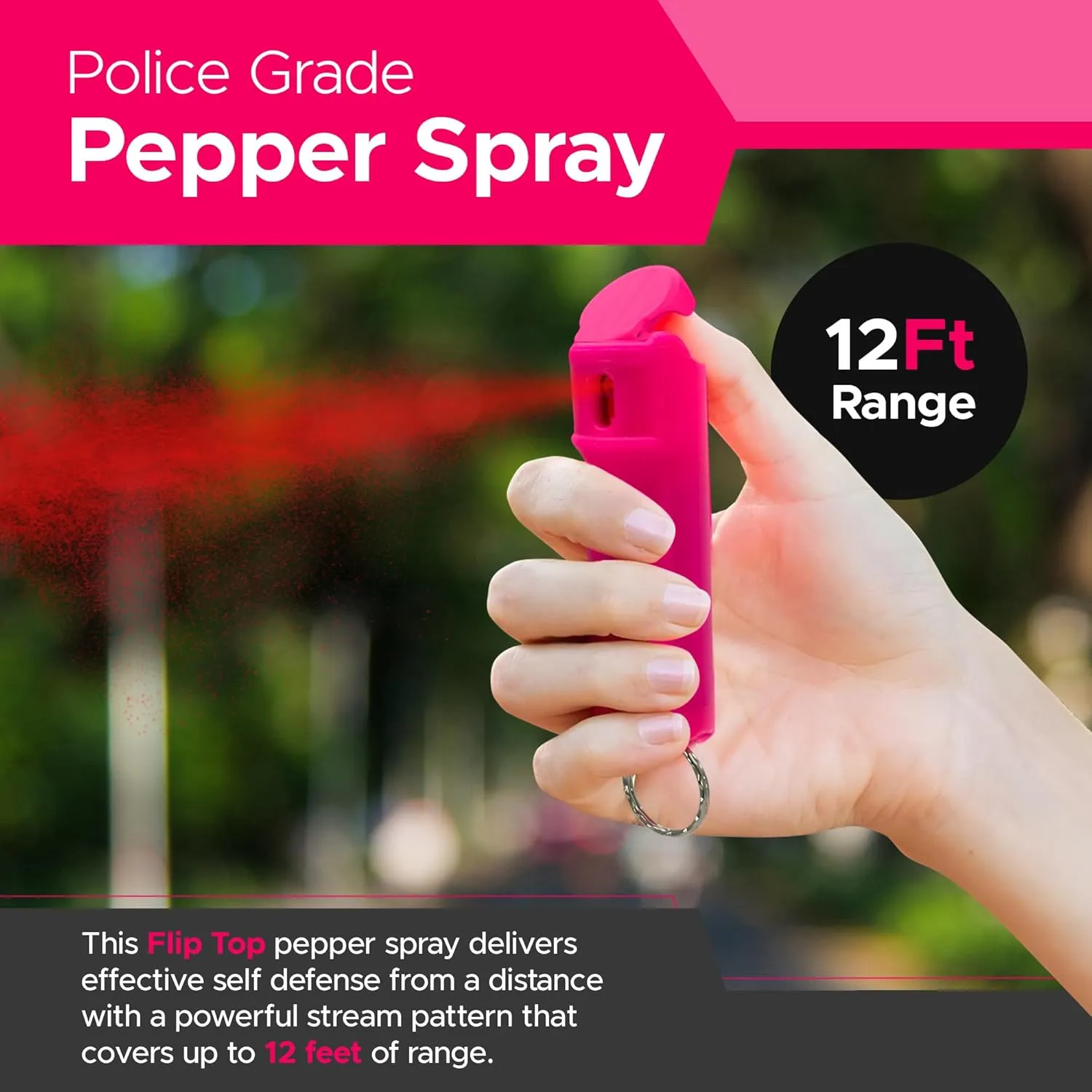 FURY Fliptop Hardshell Pepper Spray, 12ft Range, UV Dye Identifier, Police Strength, Made in USA, Stylish Multicolor, Self Defense, Safety Gear, Quick Access Flip Top