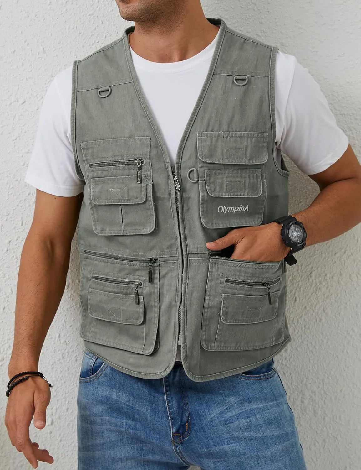 Gihuo Men's Fishing Vest Casual Utility Travel Safari Cargo Outdoor Work Photo Fly Vest Jacket with Multi Pockets
