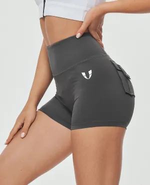 High Waist Cargo Shorts - Gray