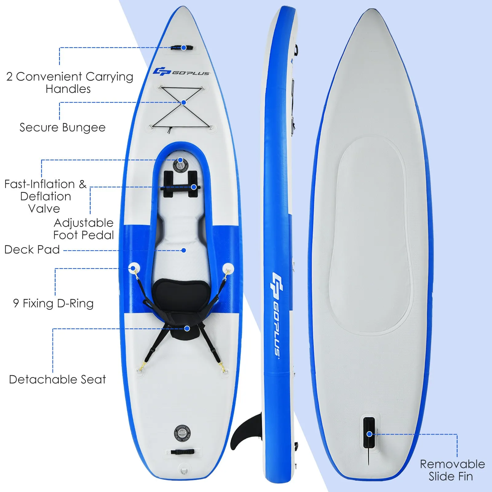 Inflatable Kayak with Adjustable Aluminum Oar for River Lake Sea-Blue