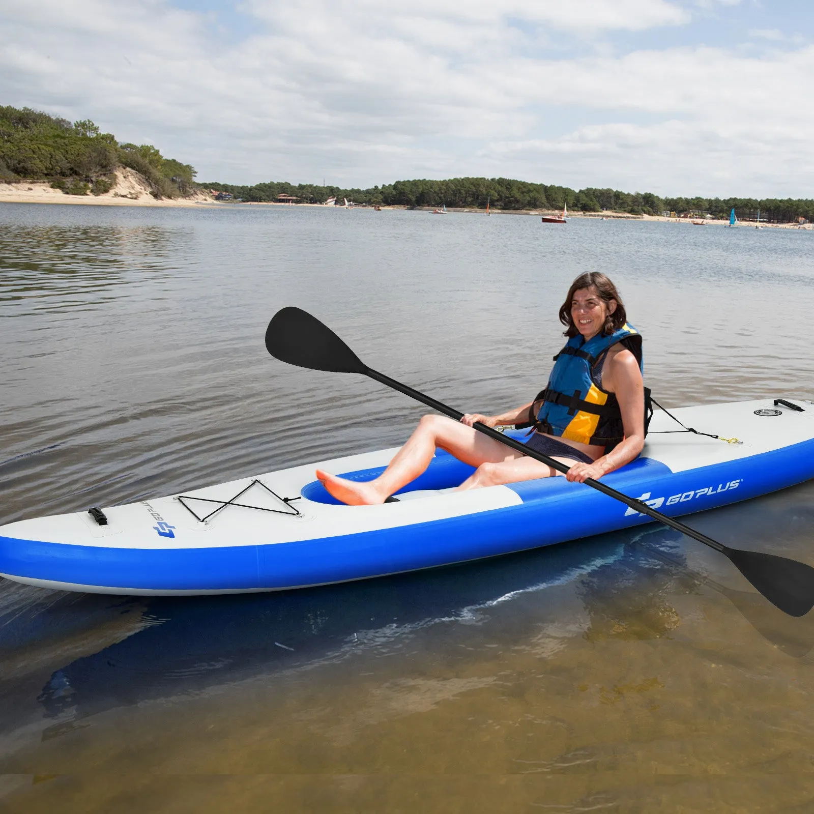 Inflatable Kayak with Adjustable Aluminum Oar for River Lake Sea-Blue